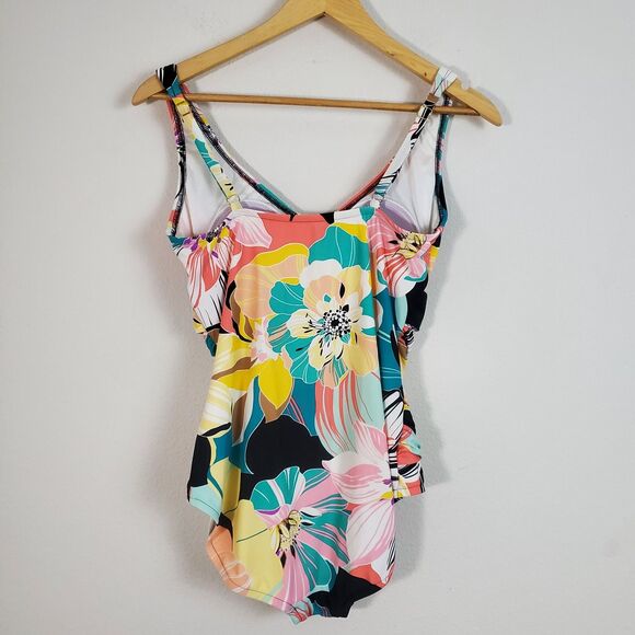 Maxine of Hollywood Swimsuit 14 Multicolor One Piece Tropical Floral Smoothing - Picture 10 of 11